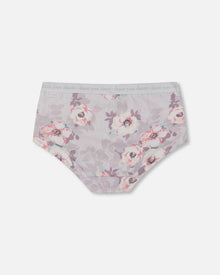 Printed Organic Cotton Boyshort Panty Pale Pink Flowers On Neutral Lilac