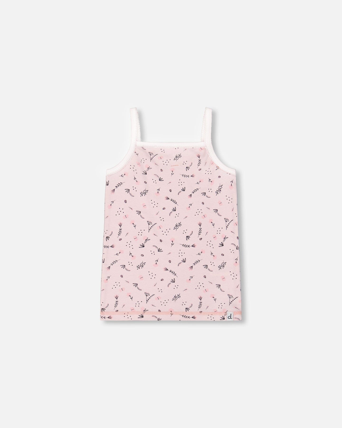 Débardeur en coton biologique imprimé petites fleurs roses sur fond rose pâle