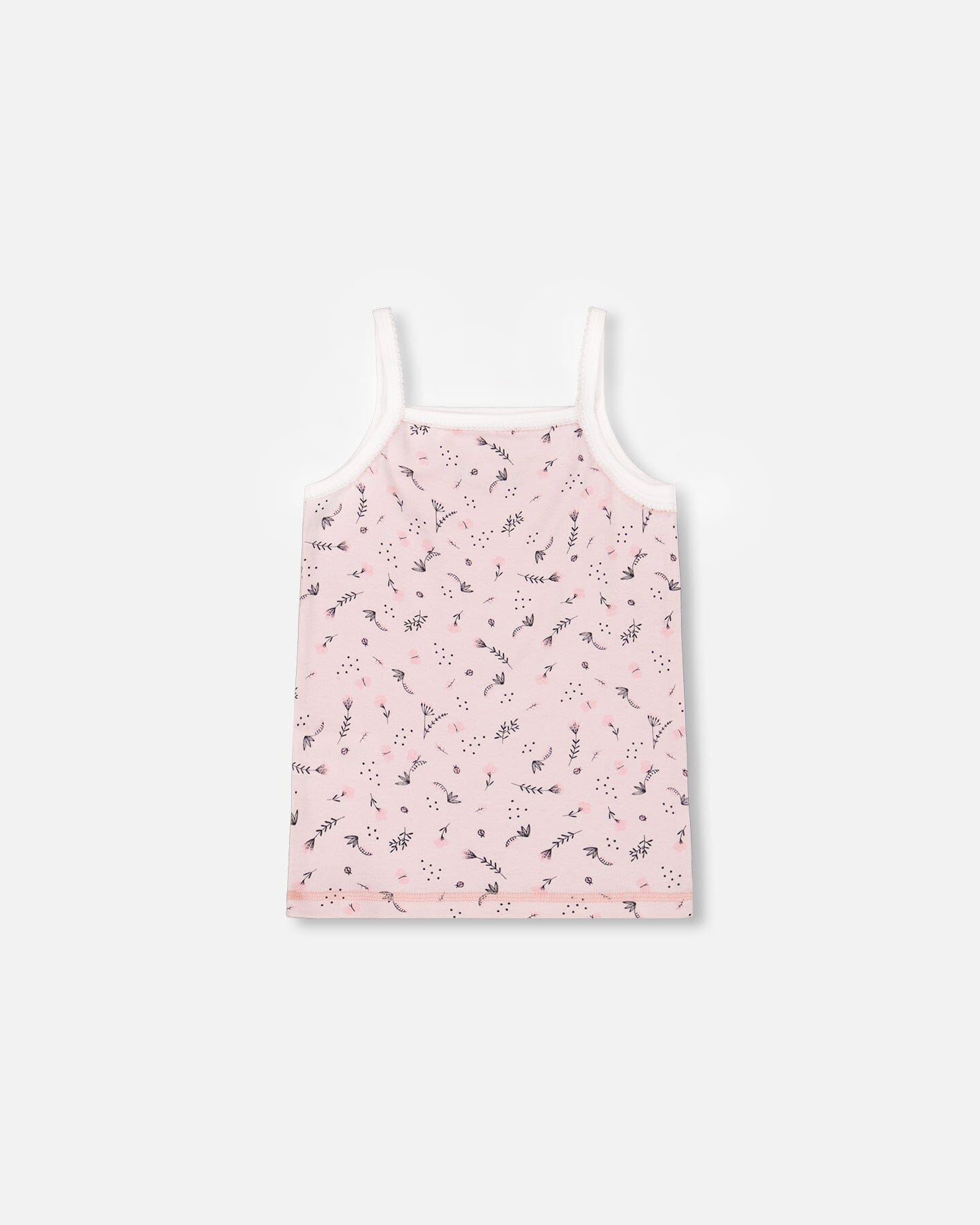 Débardeur en coton biologique imprimé petites fleurs roses sur fond rose pâle