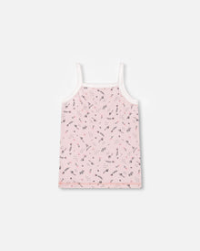 Débardeur en coton biologique imprimé petites fleurs roses sur fond rose pâle