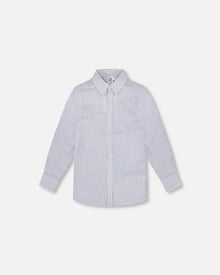 Chemise boutonnée à manches longues rayée bleu marine