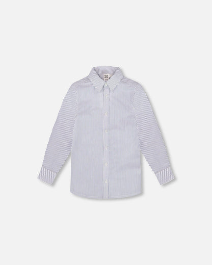 Long Sleeve Button Down Shirt Navy Blue Stripes