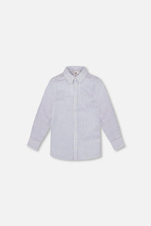 Chemise boutonnée à manches longues rayée bleu marine