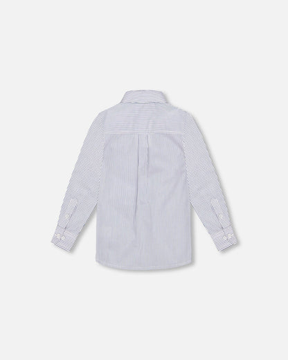 Long Sleeve Button Down Shirt Navy Blue Stripes