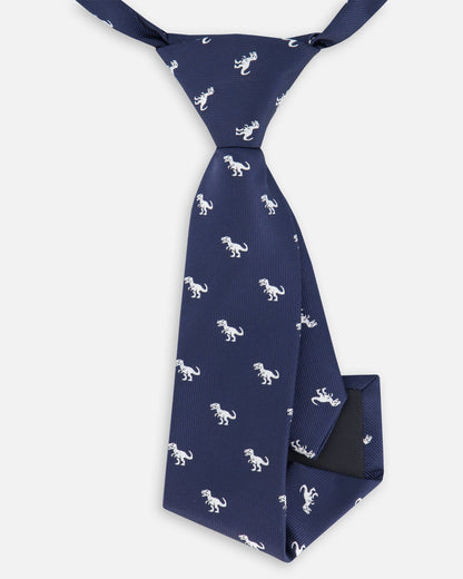Cravate bleu marine et dinosaure