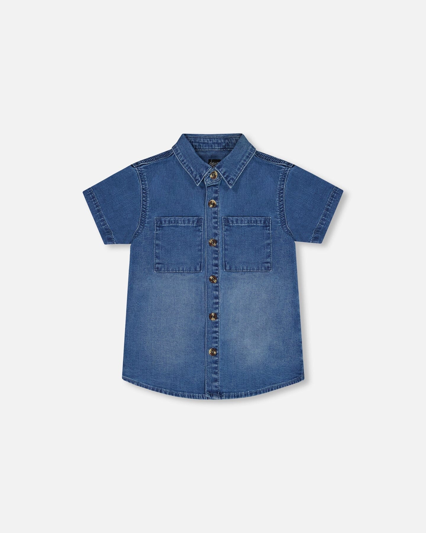 Chemise boutonnée à manches courtes denim bleu foncé