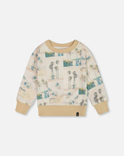 Sweat-shirt imprimé Beige Palmier Et Sarcelle