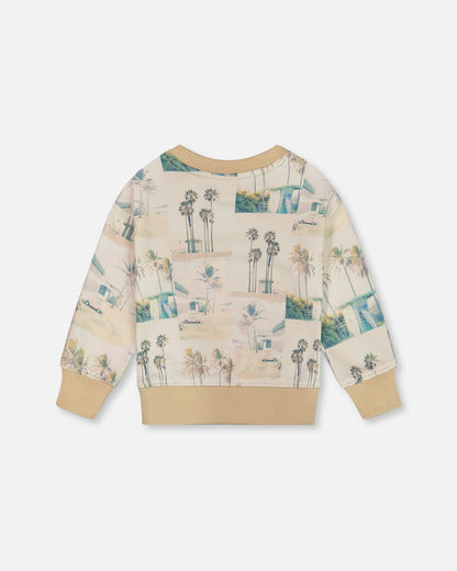 Sweat-shirt imprimé Beige Palmier Et Sarcelle