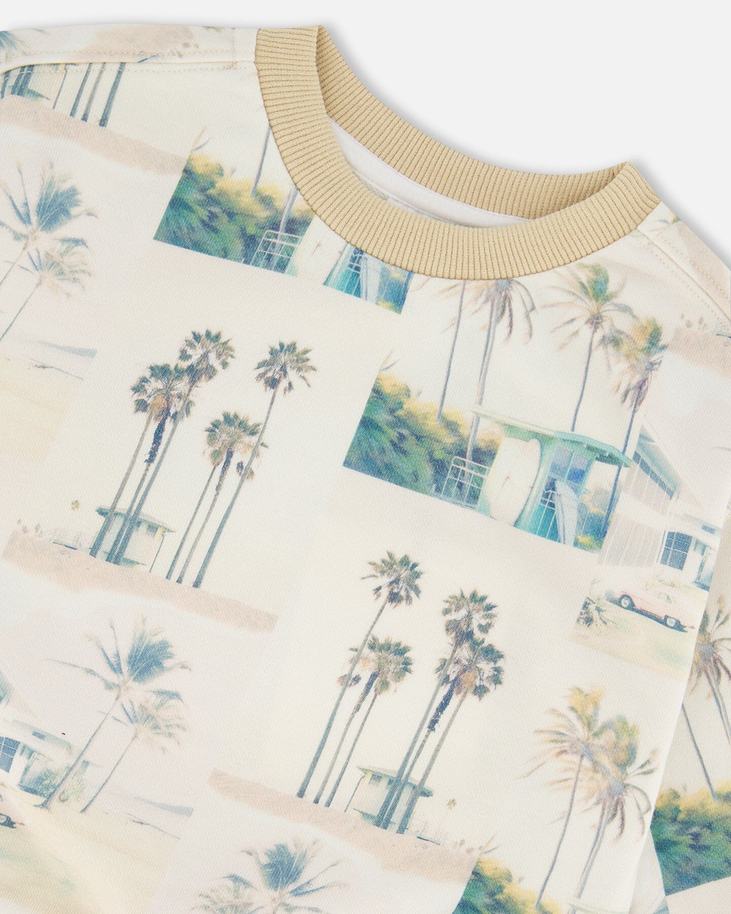 Sweat-shirt imprimé Beige Palmier Et Sarcelle