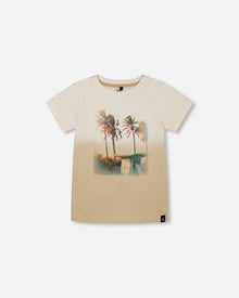 T-shirt graphique à manches courtes en coton biologique, dégradé blanc et beige