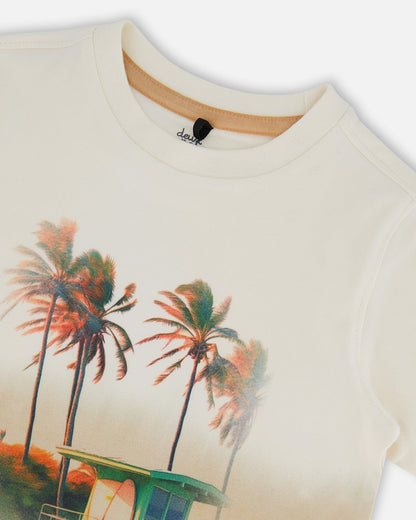 Short Sleeve Organic Cotton Graphic Tee Gradient White And Beige