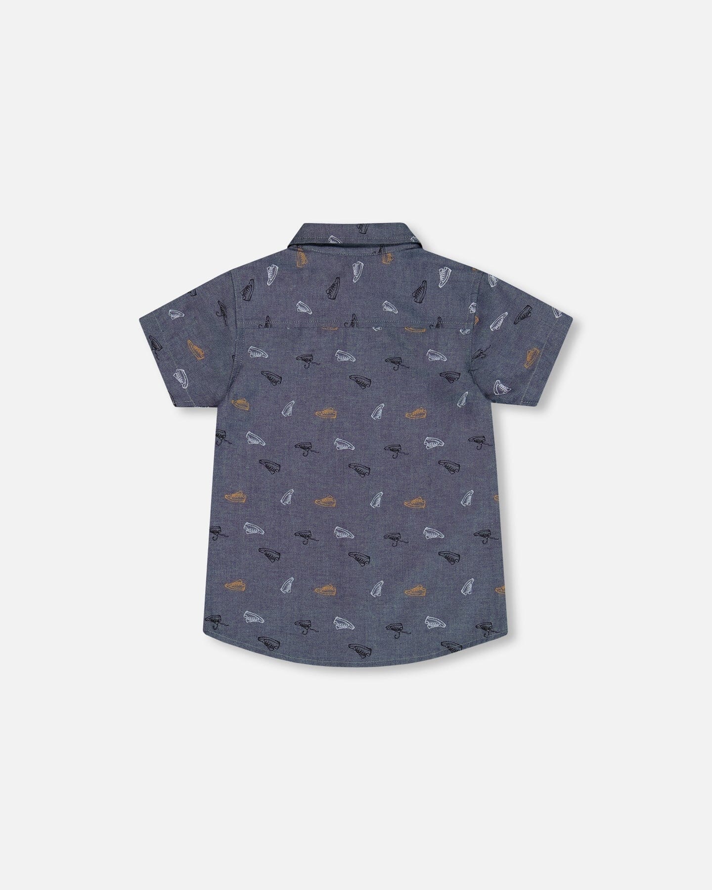 Chemise à manches courtes en chambray imprimé gris, blanc et havane
