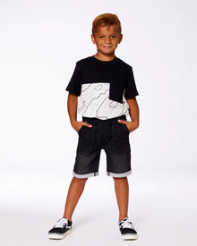 T-shirt color block en coton biologique avec poche Noir et blanc cassé