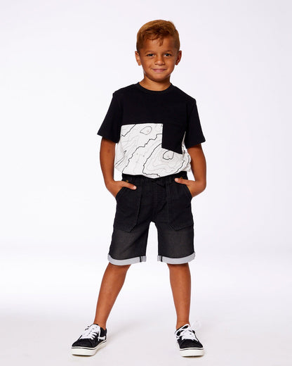 T-shirt color block en coton biologique avec poche Noir et blanc cassé
