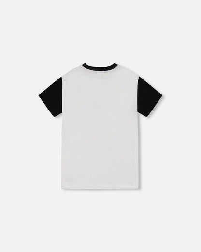 T-shirt color block en coton biologique avec poche Noir et blanc cassé