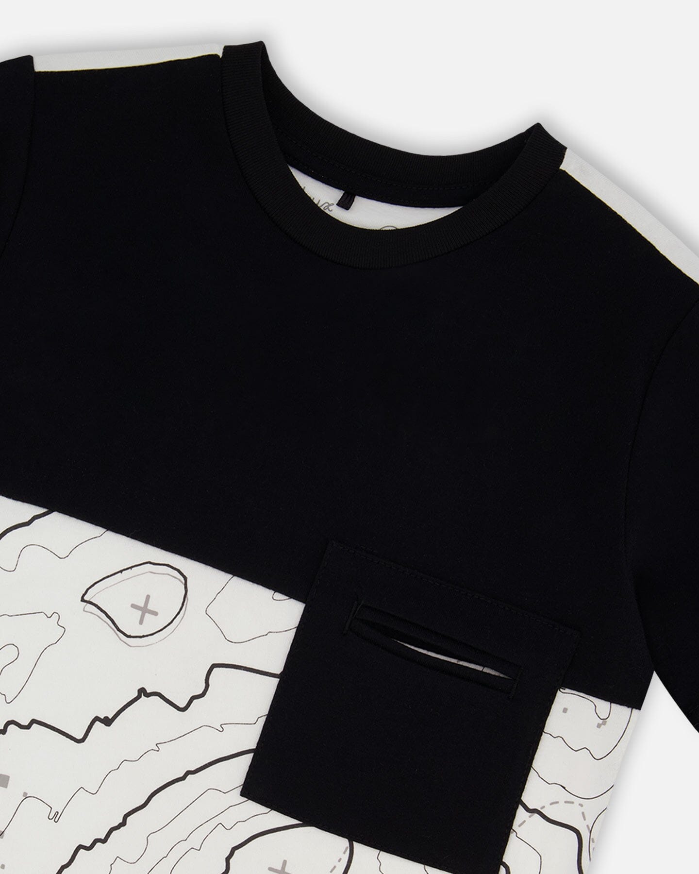 T-shirt color block en coton biologique avec poche Noir et blanc cassé