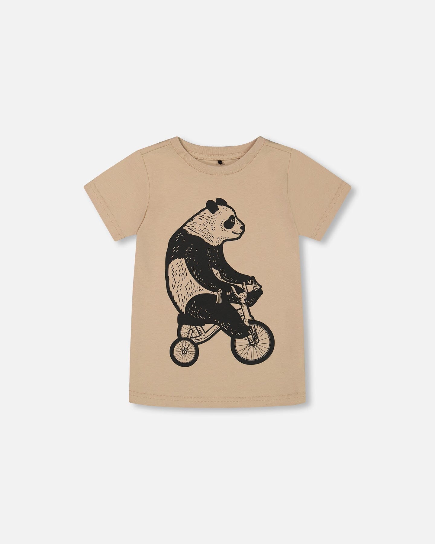 T-shirt en coton biologique à motif Panda noir sur fond beige
