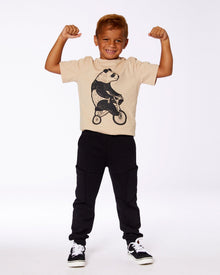 T-shirt en coton biologique à motif Panda noir sur fond beige