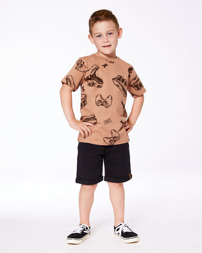 Printed Organic Cotton Tee Beige And Black Dinos