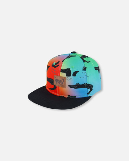 Casquette imprimée Crocodiles noirs et multicolores