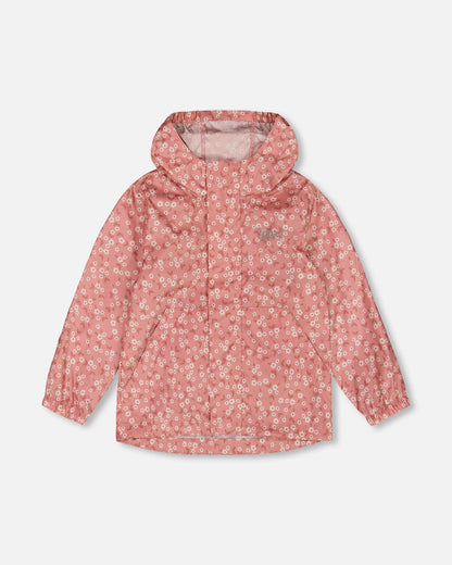 Coupe-vent Léger Imprimé Petites Fleurs Blanches sur Fond Rose Pâle