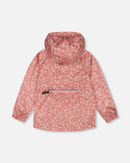 Coupe-vent Léger Imprimé Petites Fleurs Blanches sur Fond Rose Pâle