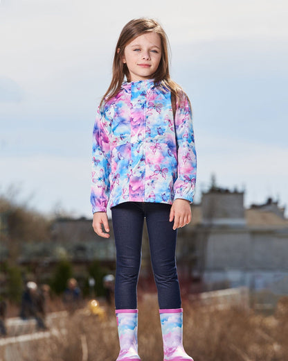Printed Packable Windbreaker Butterflies On Multicolored Background