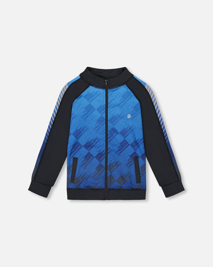 Cardigan de sport zippé imprimé bleu et noir