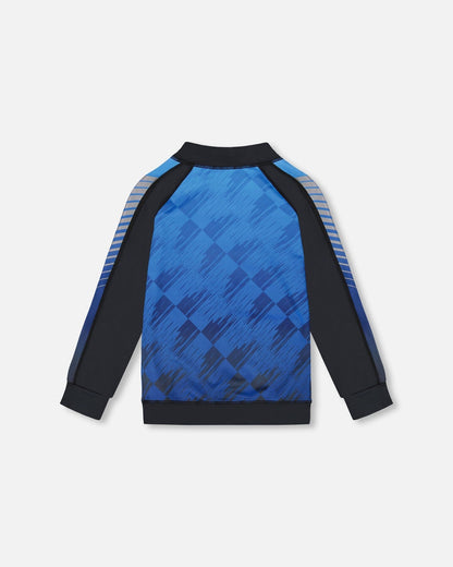 Cardigan de sport zippé imprimé bleu et noir