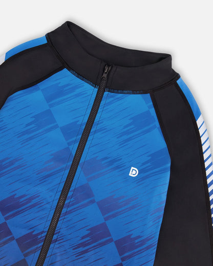 Cardigan de sport zippé imprimé bleu et noir