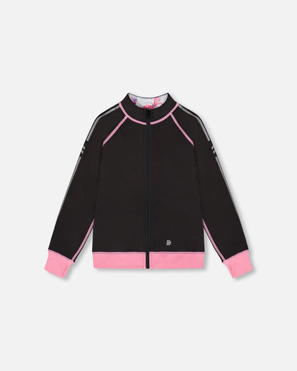 Printed Reversible Full Zip Athletic Cardigan Pink, Blue And Butterflies