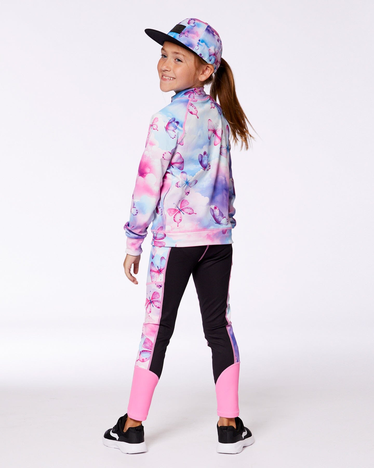 Colorblock Athletic Leggings Black And Multicolored Butterflies