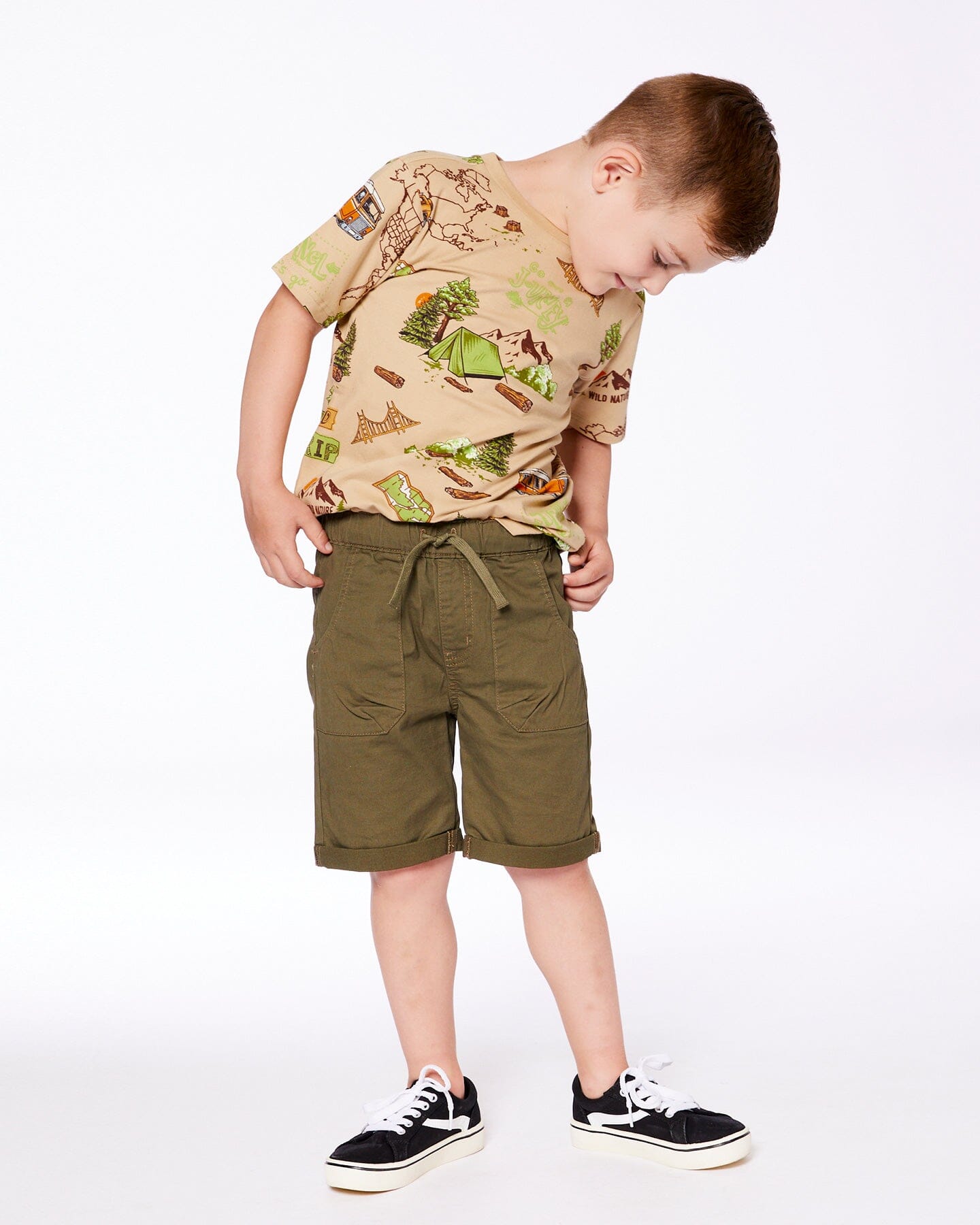 Short en sergé extensible vert olive foncé