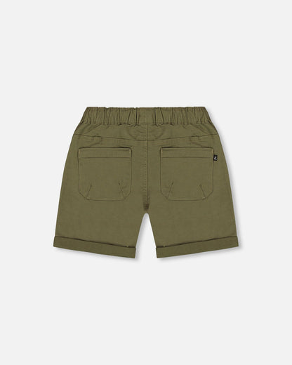 Short en sergé extensible vert olive foncé