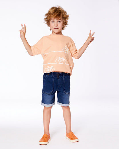 French Terry Denim Short Dark Denim Blue