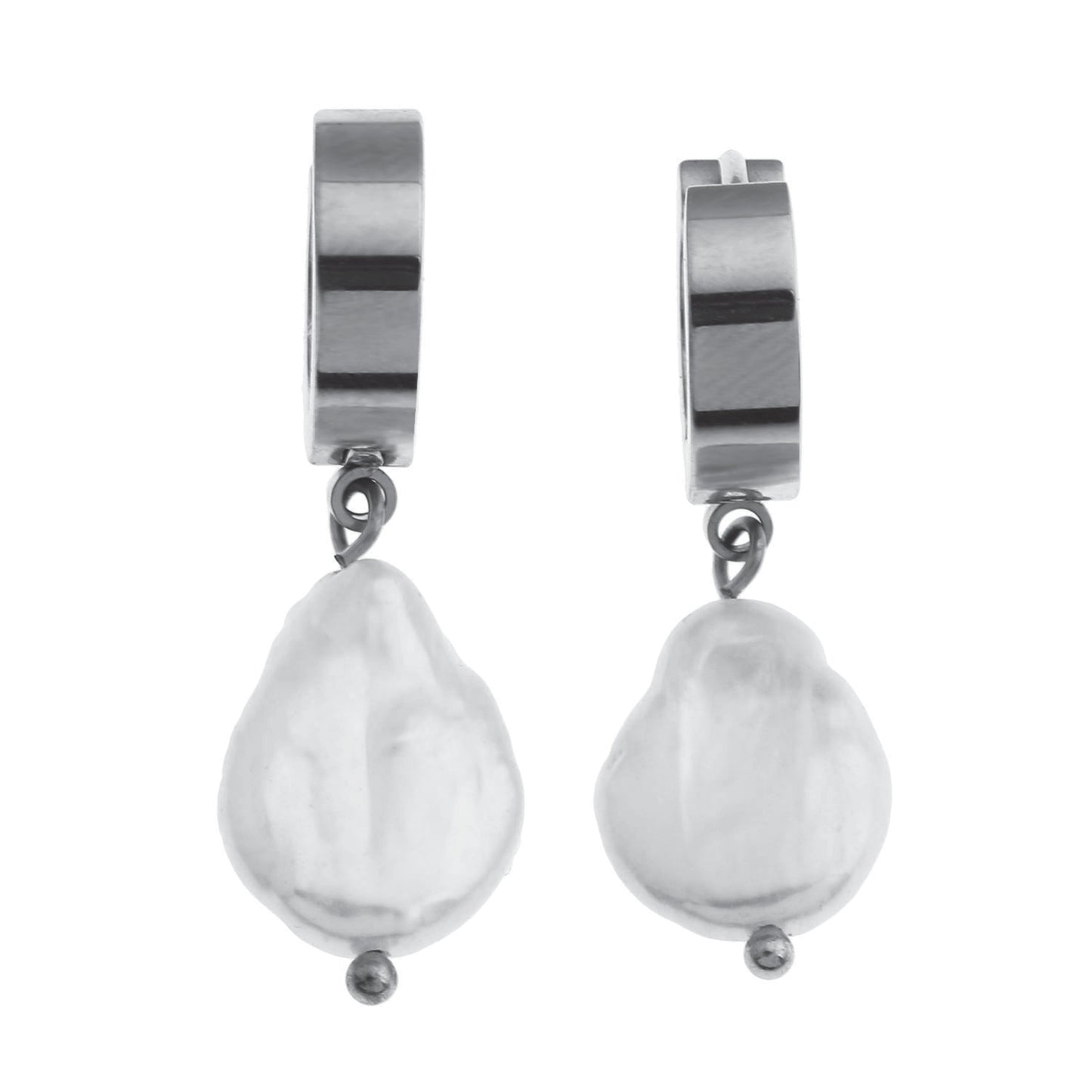 GAIA White Gold (Silver Toned):  Baroque Freshwater Pearls on Wide Mini Hoops