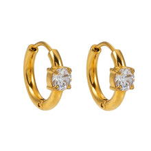 GALENA Gold: Mini Hoop Gold Earrings with a Rounded Moissanite Stone