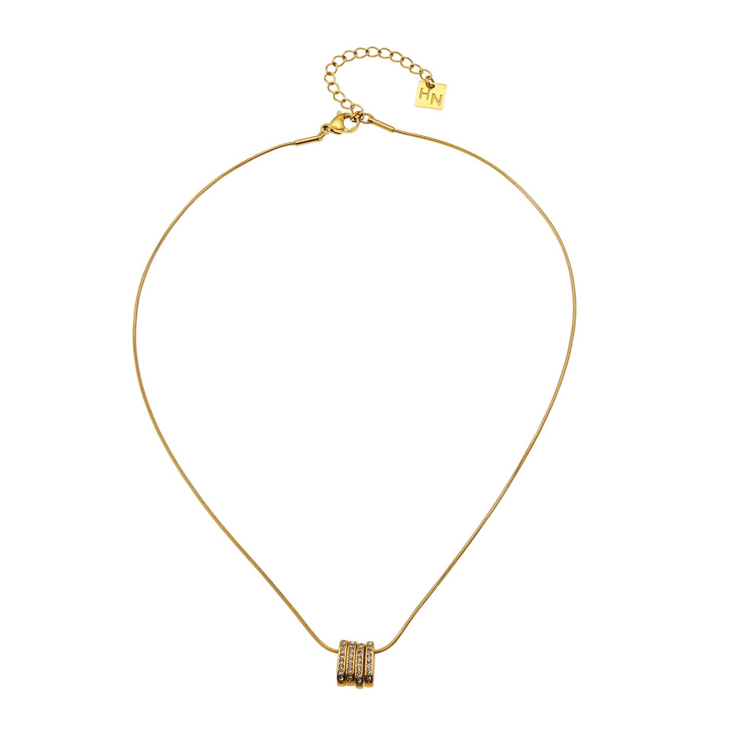 GARNA Or : Mini-chaîne effet peau de serpent avec pendentifs ovales ornés d'oxydes de zirconium