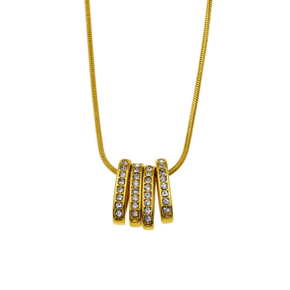 GARNA Or : Mini-chaîne effet peau de serpent avec pendentifs ovales ornés d'oxydes de zirconium
