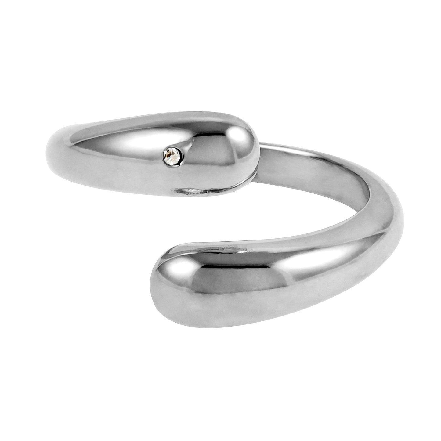 GARUVA : Bague moderne abstraite en or blanc (ton argenté) avec solitaire en oxyde de zirconium