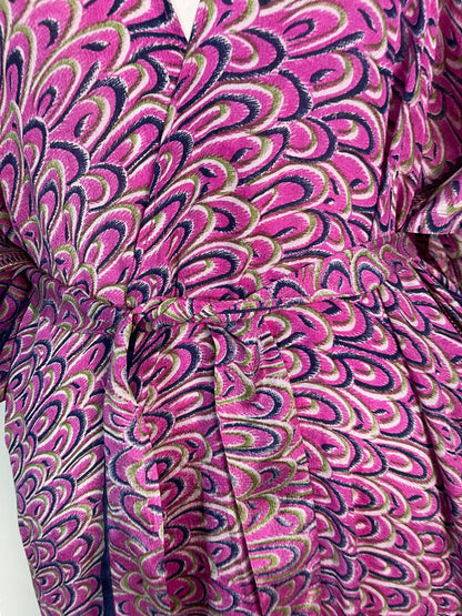 PRC6191 Peignoir Kimono long en pure soie à manches Avatar, avec ceinture