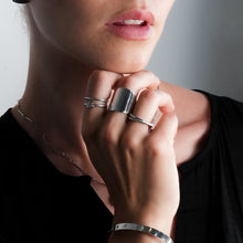 GILBERT: Double Banded Interconnected Stack Ring in White Gold (Silver Toned)