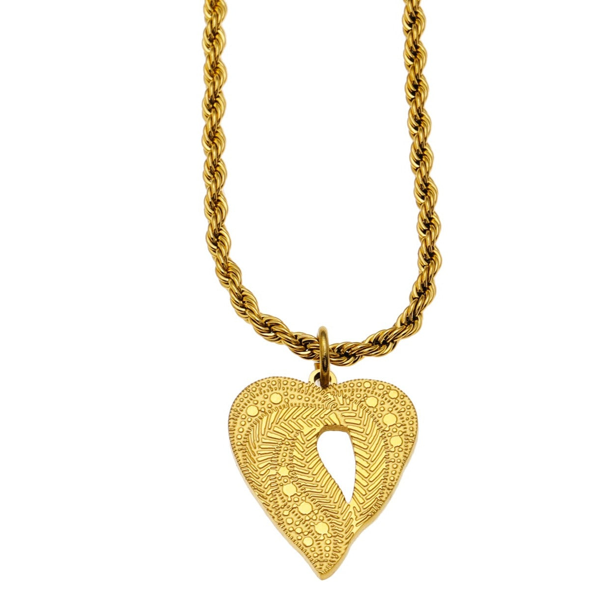 GIVERNY : Collier pendentif cœur abstrait orné sur une chaîne en corde