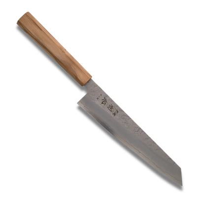 Ginrei Silver 3-Layer Nashiji Kiritsuke Gyuto Knife Olive Wood Handle 205mm