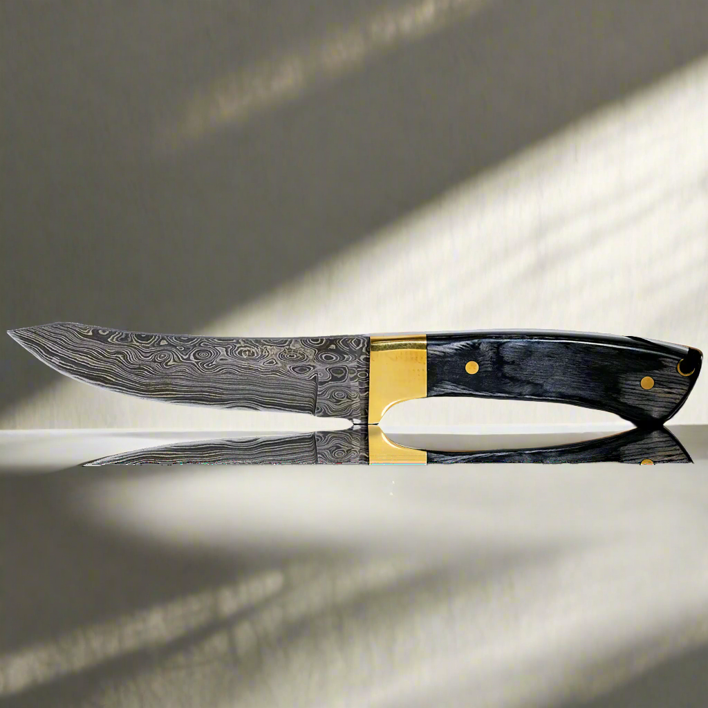 Couteau Hatif Hunter Special - Skinner en acier de Damas de 5 pouces avec étui en cuir