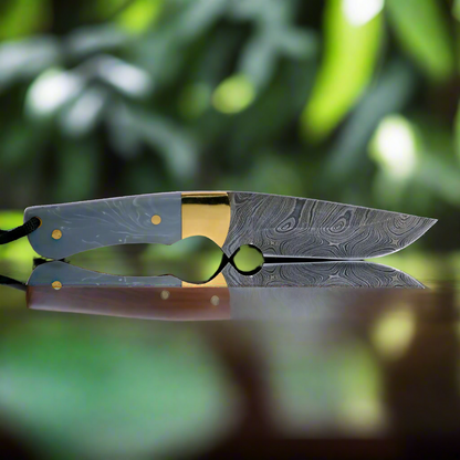 Couteau de chasse Kaito en acier Damas, lame de 4 pouces avec étui en cuir de première qualité