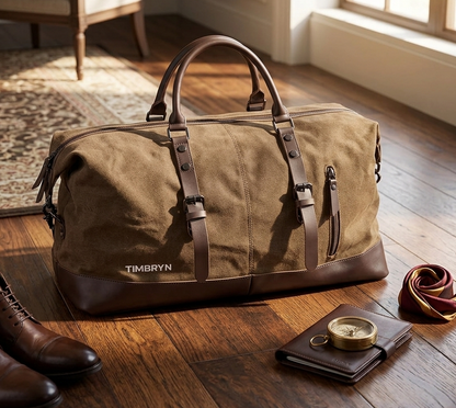 Large Canvas & PU Leather Weekend Duffle Bag – Men's Vintage Travel Carry-On