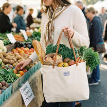 Sac fourre-tout en toile de coton avec poignées en cuir PU
