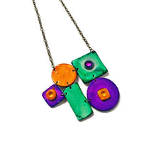 Geometric Statement Jewelry Set, Necklace & Earrings, Turquoise, Purple & Yellow