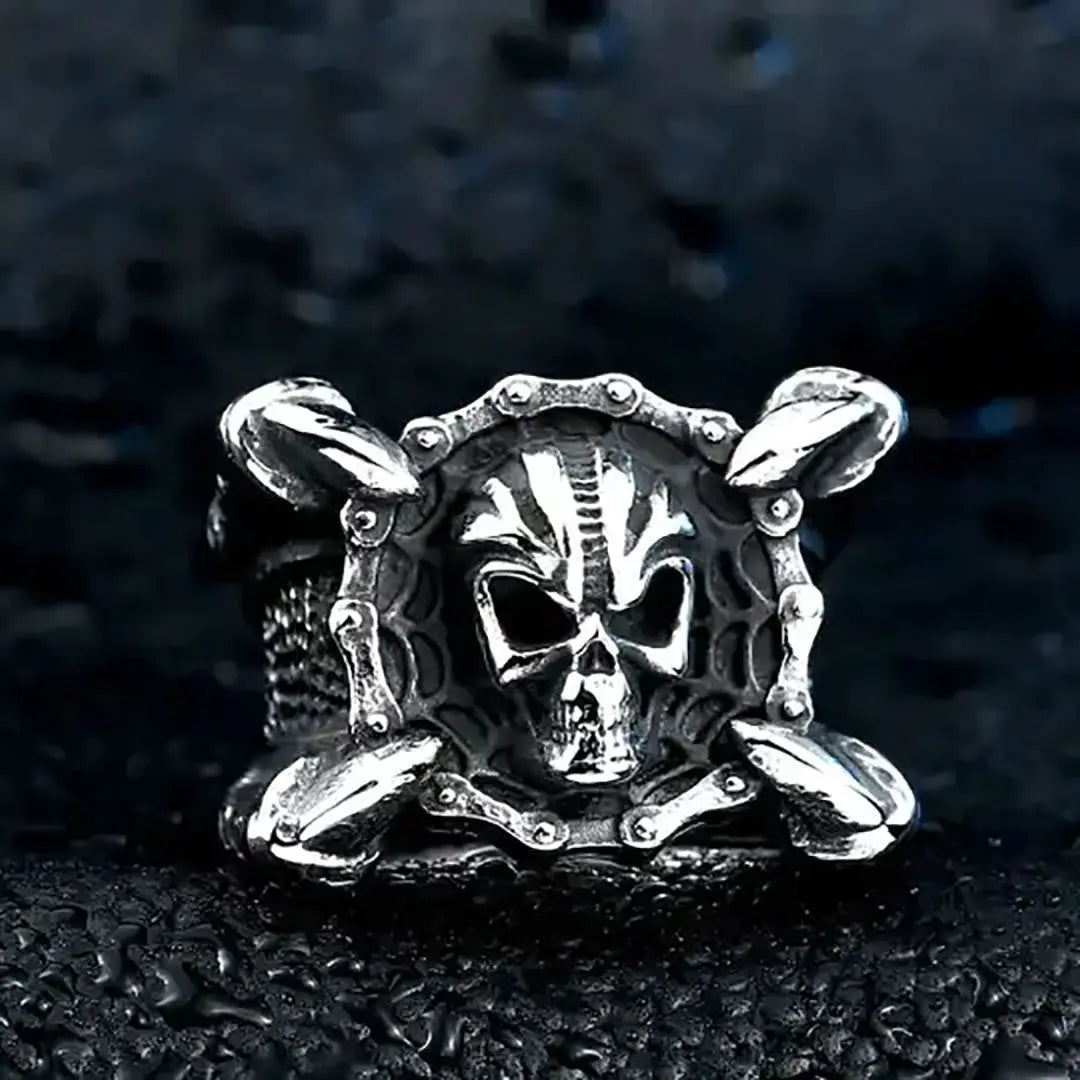 Bague GoSteel chaîne et tête de mort pour homme